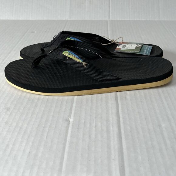 Scott Hawaii Mens 13 Hokulea Flip Flop Black Mahi Fish Rubber Boating Sandals - Picture 5 of 10